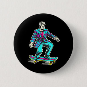 Bill Clinton Retro Skateboarding Button
