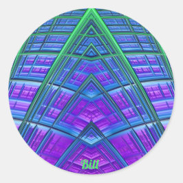 BILL ~ Cool! Green Lila Blue Geometric ~ Runder Aufkleber
