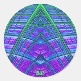 BILL ~ Cool! Green Lila Blue Geometric ~ Runder Aufkleber
