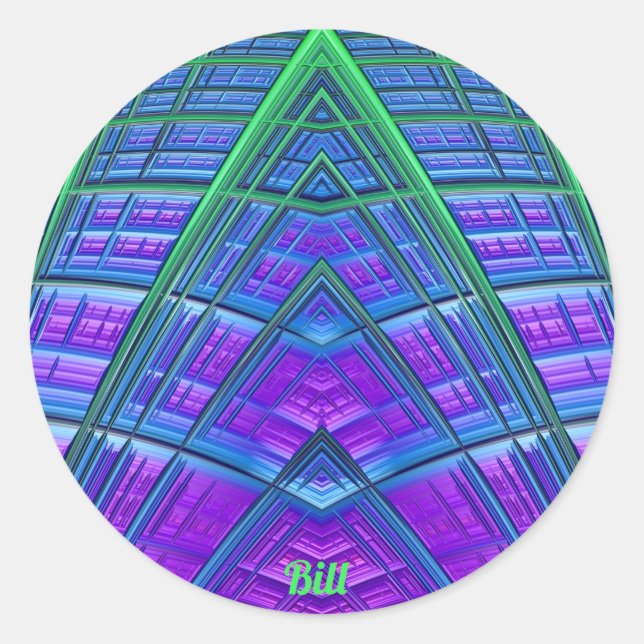 BILL ~ Cool! Green Lila Blue Geometric ~ Runder Aufkleber (Vorderseite)