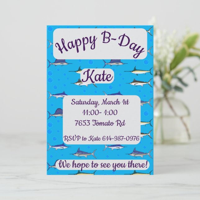 Bill Fish Happy Birthday Einladung (Stehend Vorderseite)