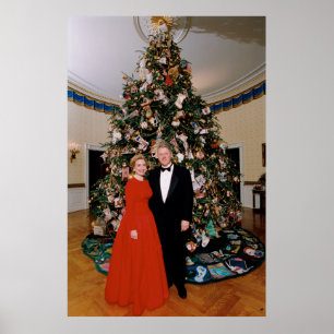 Bill & Hillary Clinton Christmas White House Poster