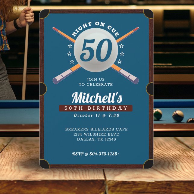 Billard 50. Geburtstagsparty Blue Einladung (Pool Billiards 50th Birthday Party Blue Invitation
)