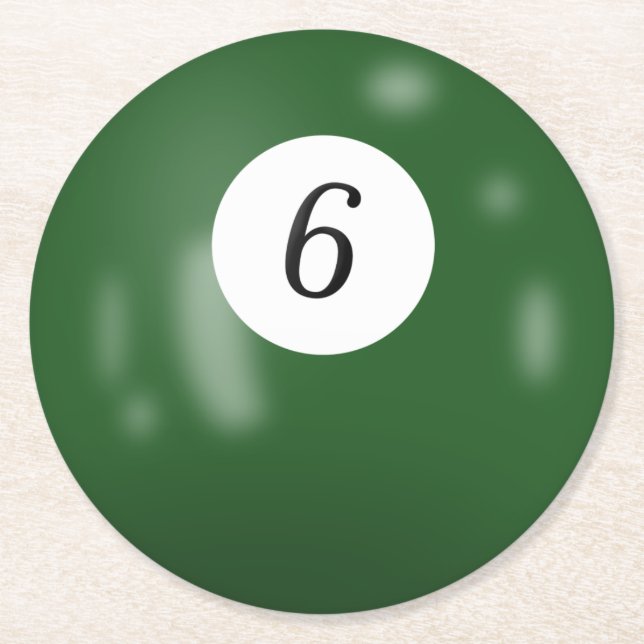 Billard 6 Ball Runder Pappuntersetzer (Vorderseite)