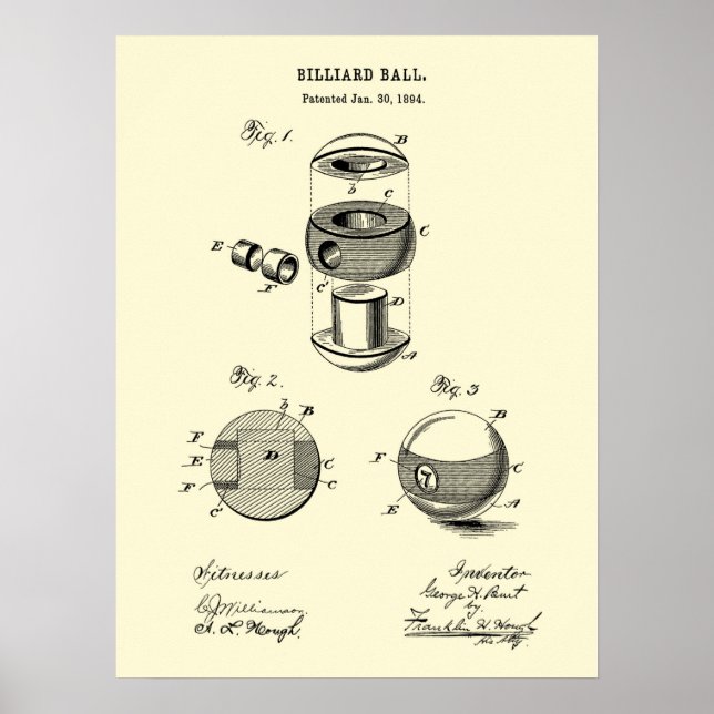 Billard Ball Patent Wand Print #2 Pooldekoration Poster (Vorne)
