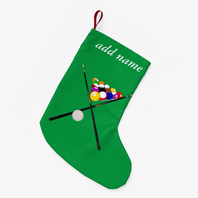 Billard-Balls und Pool-Cues Kleiner Weihnachtsstrumpf (Vorderansicht (hängend))