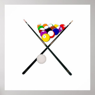 Billard-Balls und Pool-Cues Poster