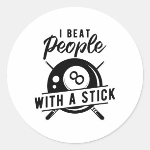 Billard Beat People mit Stick Funny Billiard Q Runder Aufkleber