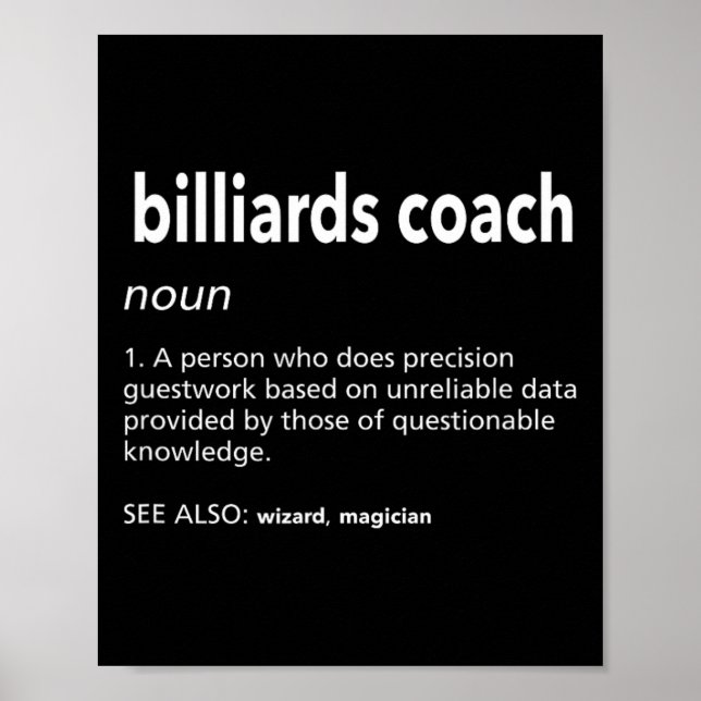 Billard Coach Definition Funny Pool Player Spaß Poster (Vorne)