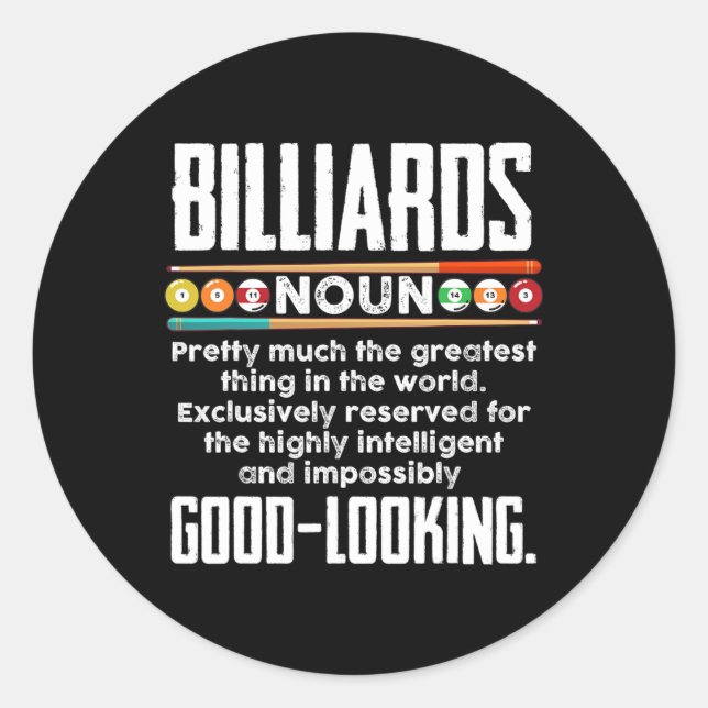 Billard Definition - Funny Billiard 8 Ball Pool Runder Aufkleber (Vorderseite)