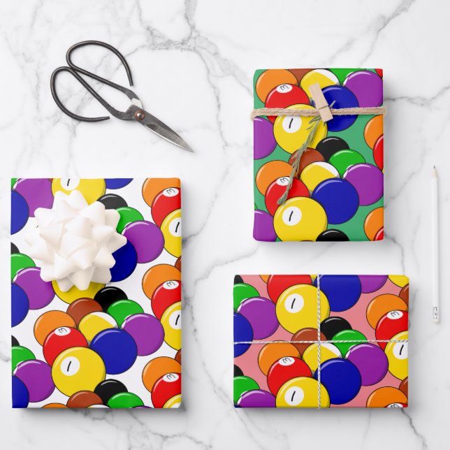 Billard Design Wrapping Paper Sheets Geschenkpapier Set (Vorderseite)