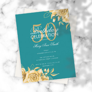 Billard Geburtstagsparty Elegantes Gold & Aquamari Einladung
