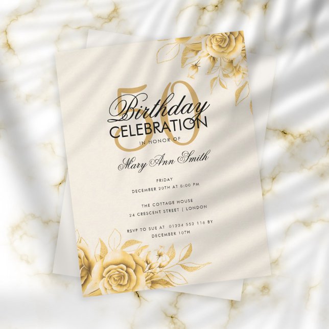 Billard Glam Birthday Elegante Gold Cream Einladung (Von Creator hochgeladen)
