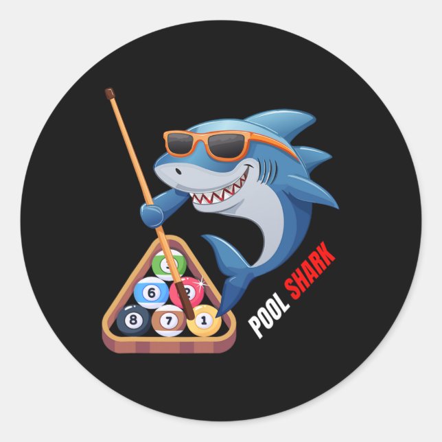 Billard Player für Coole Haifische Runder Aufkleber (Vorderseite)