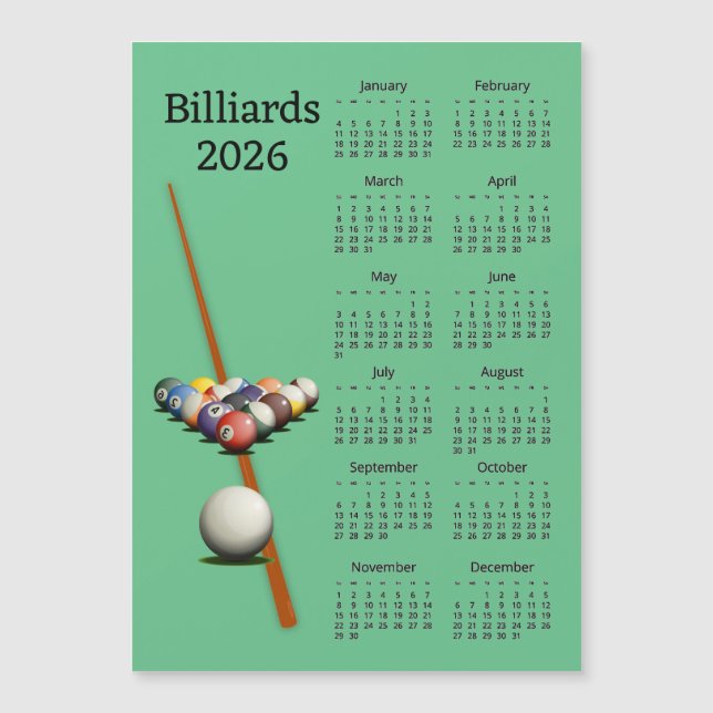 Billard Pool 2026 Kalender Magnetkarte (Vorderseite)