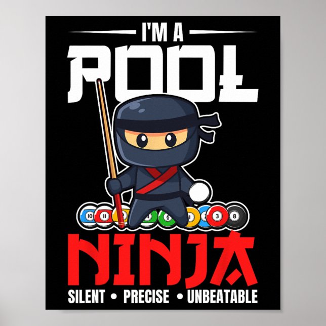 Billard Pool Ninja 8 Ball Funny Men Jungs Kinder B Poster (Vorne)