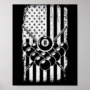 Billard Pool Player American USA Flag Poster