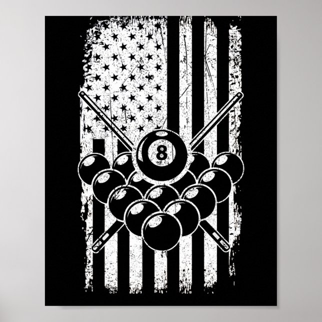 Billard Pool Player American USA Flag Poster (Vorne)