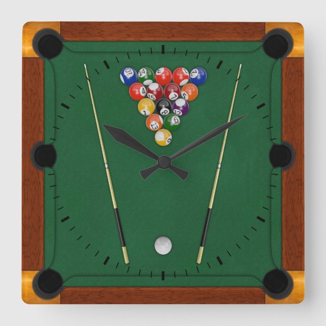 Billard Quadratische Wanduhr (Vorderseite)
