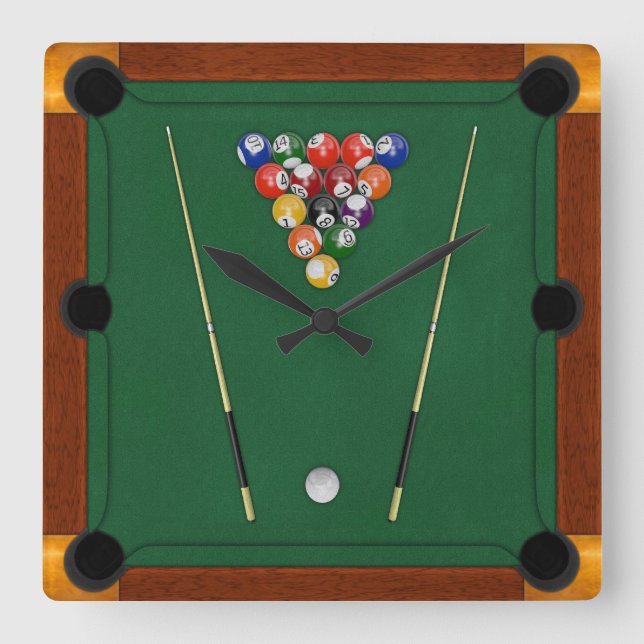 Billard Quadratische Wanduhr (Vorderseite)