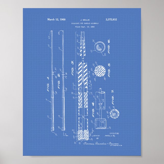 Billard-Queue-Griff 1968 Patentkunst - Blaupause Poster (Vorne)