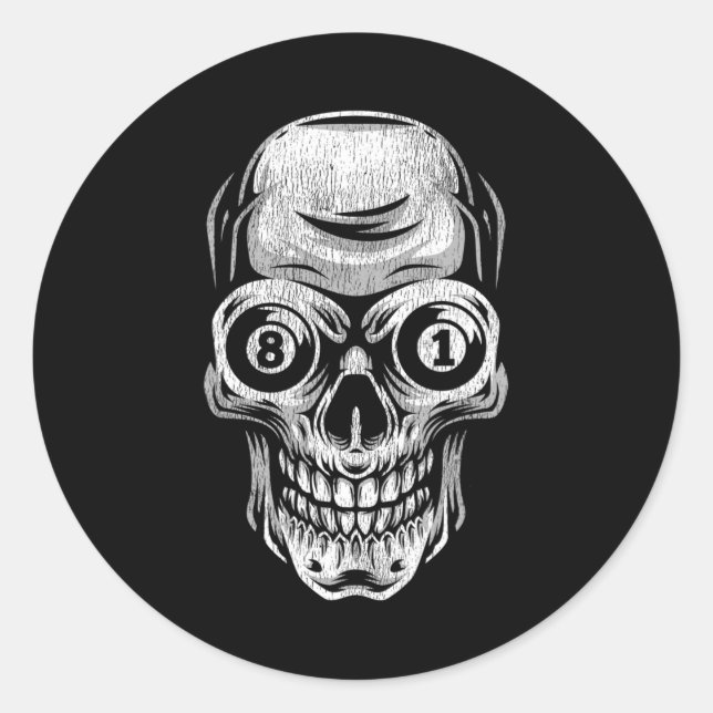 Billard Snooker Player Skull 8 und 9 Runder Aufkleber (Vorderseite)