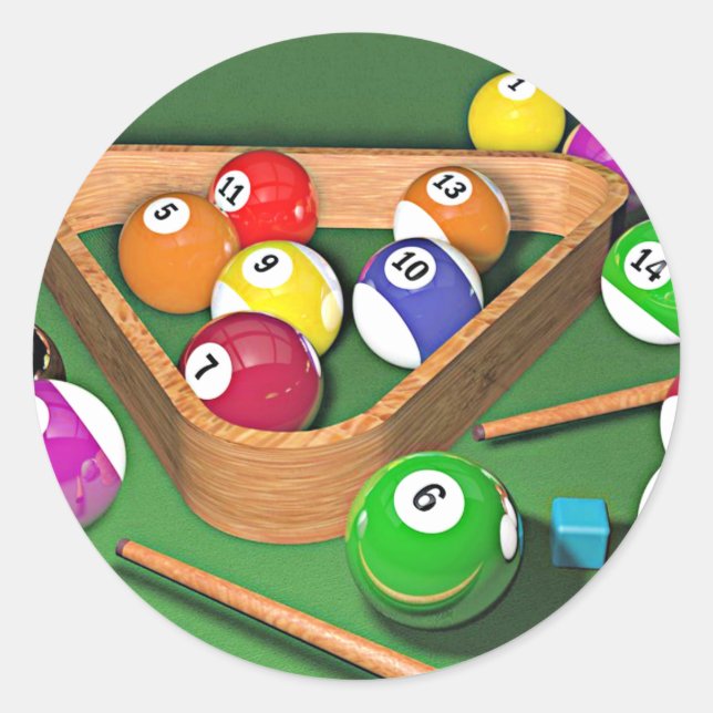 Billard, Ständer, buntes Design, Runder Aufkleber (Vorderseite)