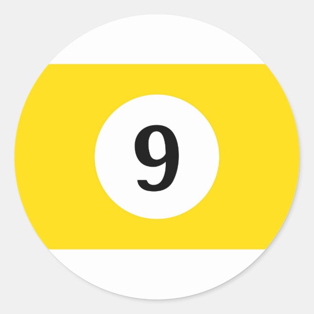 Billard Streifen Gelber Ball 9 Runder Aufkleber (Vorderseite)