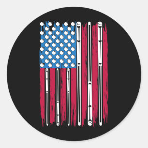Billard und amerikanische Flagge für einen Billiar Runder Aufkleber