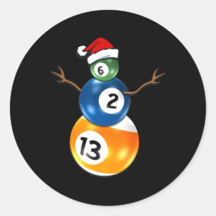 Billard Weihnachtsschneemann mit Billardtisch Runder Aufkleber
