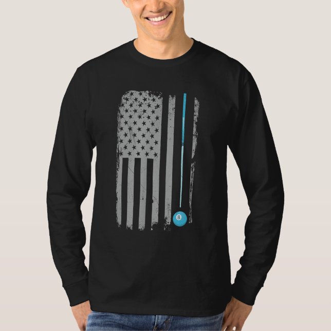 Billardbillard 8 Ball US-amerikanische Flagge T-Shirt (Vorderseite)
