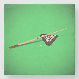 Billardtisch Queue und Bälle Steinuntersetzer