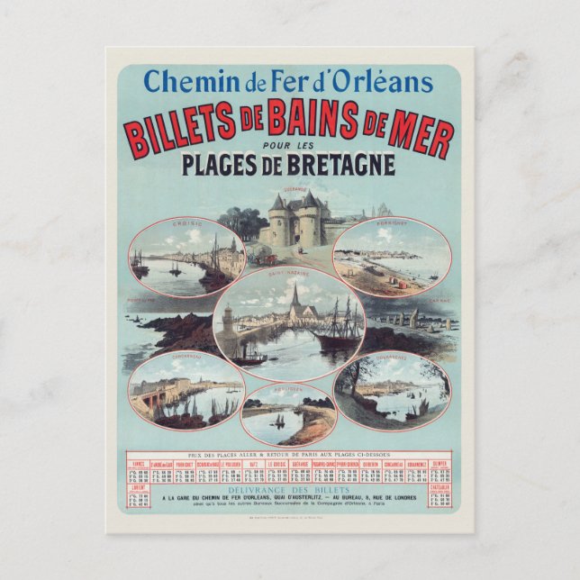 Billets de Mer France Vintage Poster 1888 Postkarte (Vorderseite)