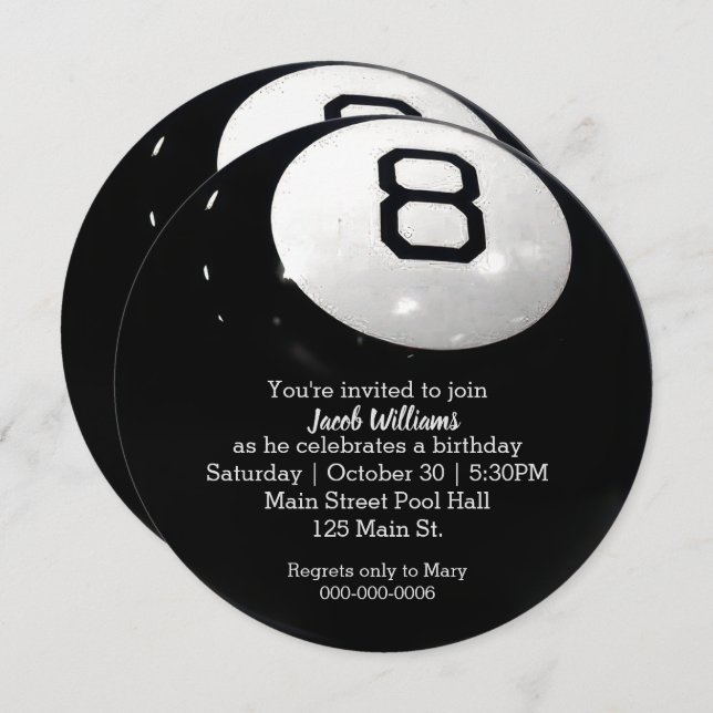 Billiard Aight Ball Birthday Invite Einladung (Vorne/Hinten)