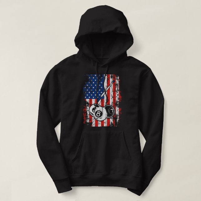 Billiard American Flag Cue Pool Balls Billiard Pl Hoodie (Design vorne)