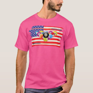 Billiard American Flag Cue Pool Billiard Player T-Shirt