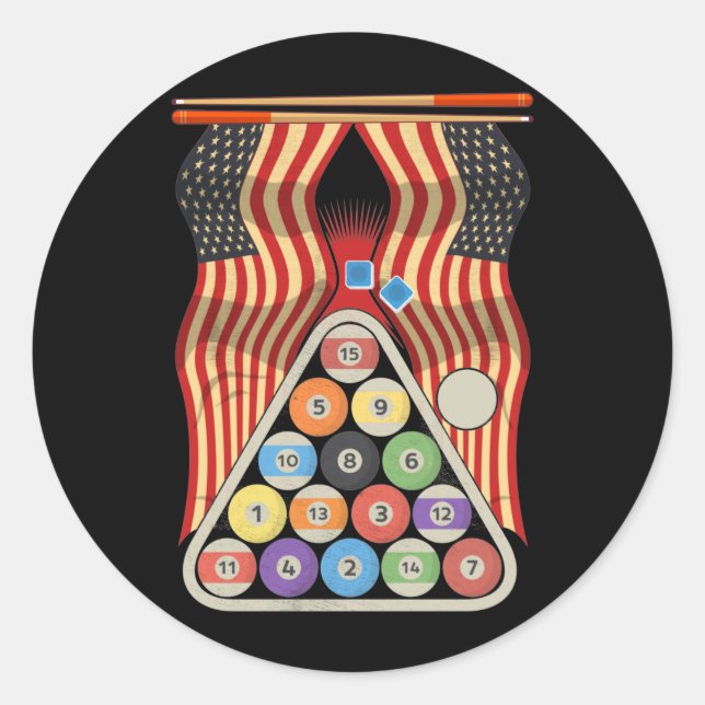 Billiard American Flag Cue Sports Snooker Pool Runder Aufkleber (Vorderseite)