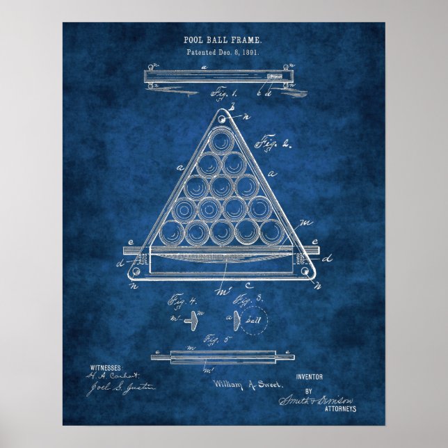 Billiard Ball Frame Patent Nr. 3 Pool Zimmer Dekor Poster (Vorne)