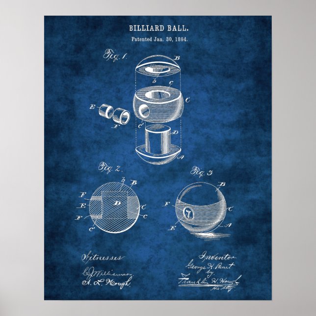 Billiard Ball Patent #2 Pool Game Room Decke Poster (Vorne)