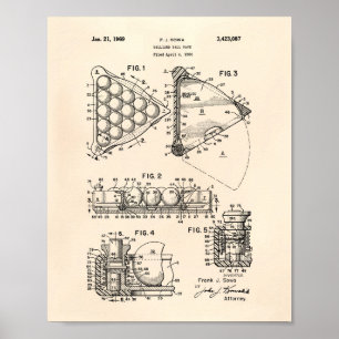 Billiard Ball Rack 1969 Patentkunst - Alte Peper Poster