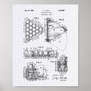 Billiard Ball Rack 1969 Patentkunst - Lined Paper Poster