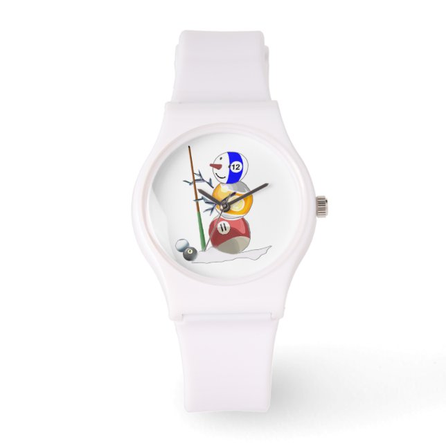 Billiard Ball Snowman Armbanduhr (Vorderseite)