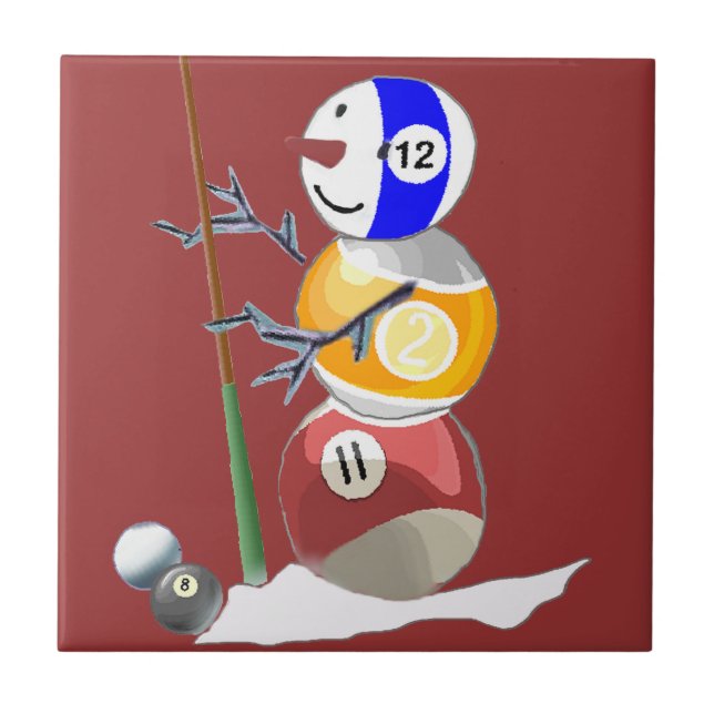 Billiard Ball Snowman Fliese (Vorderseite)
