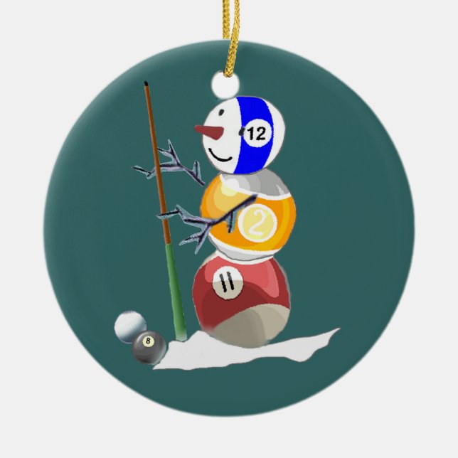 Billiard Ball Snowman Keramikornament (Vorne)