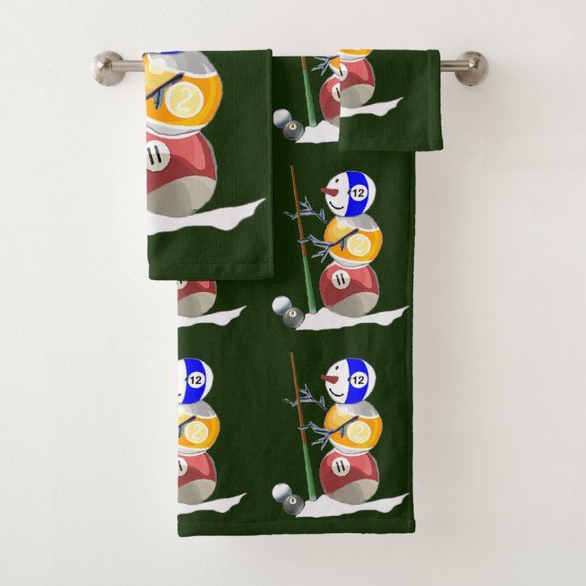 Billiard Ball Snowman Weihnachten Badhandtuch Set (Insitu)