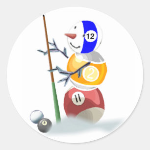 Billiard Ball Snowman Weihnachten Runder Aufkleber