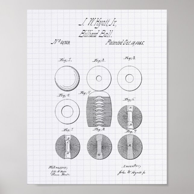 Billiard Balls 1865 Patent Art - Lined Peper Poster (Vorne)