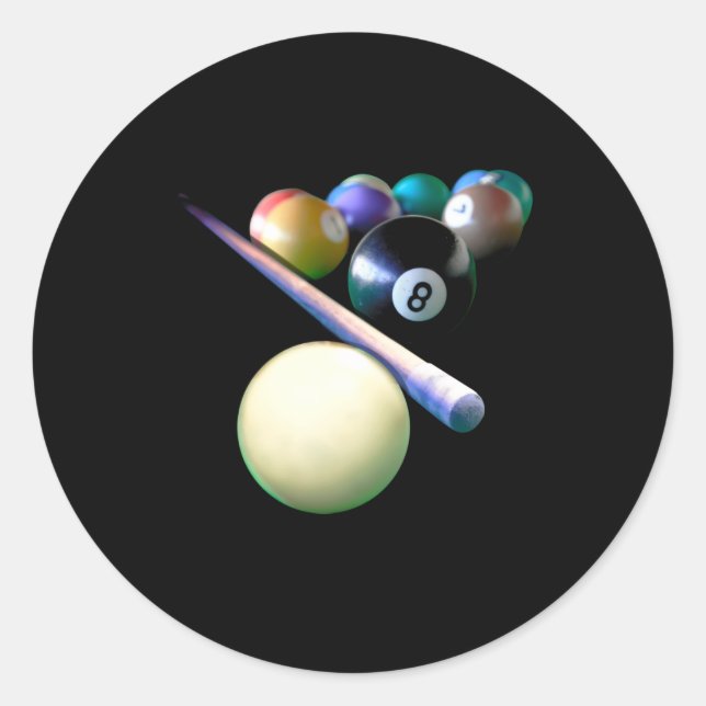Billiard Balls Cue Snooker Pool Player Runder Aufkleber (Vorderseite)