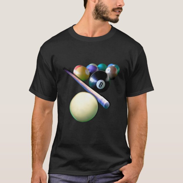 Billiard Balls Cue Snooker Pool Player T-Shirt (Vorderseite)