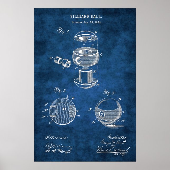 Billiard Balls Patent Art #2 Pool Room Decke Poster (Vorne)